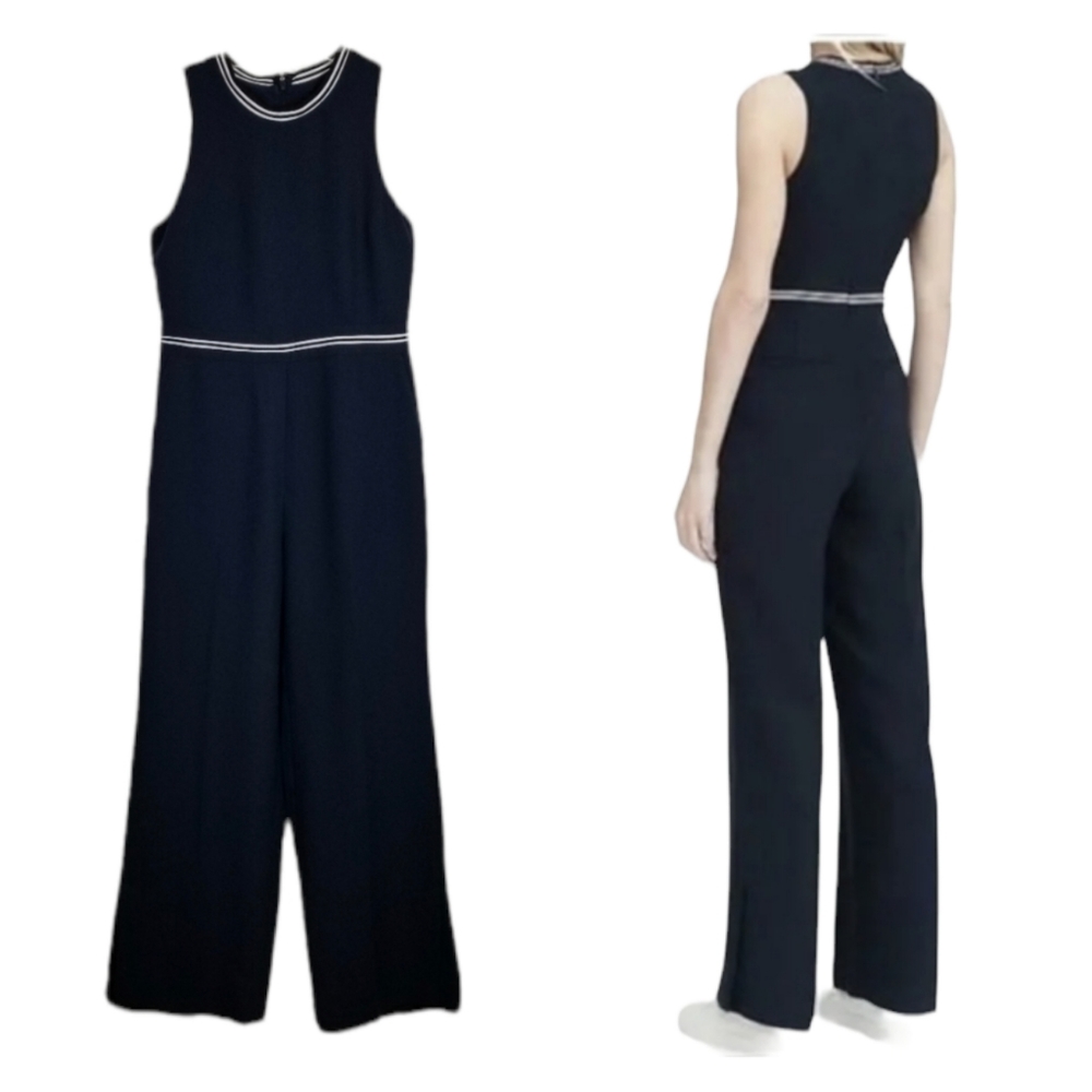 Banana Republic Jumpsuit Sleeveless High Neck Blue White Women's Size 0